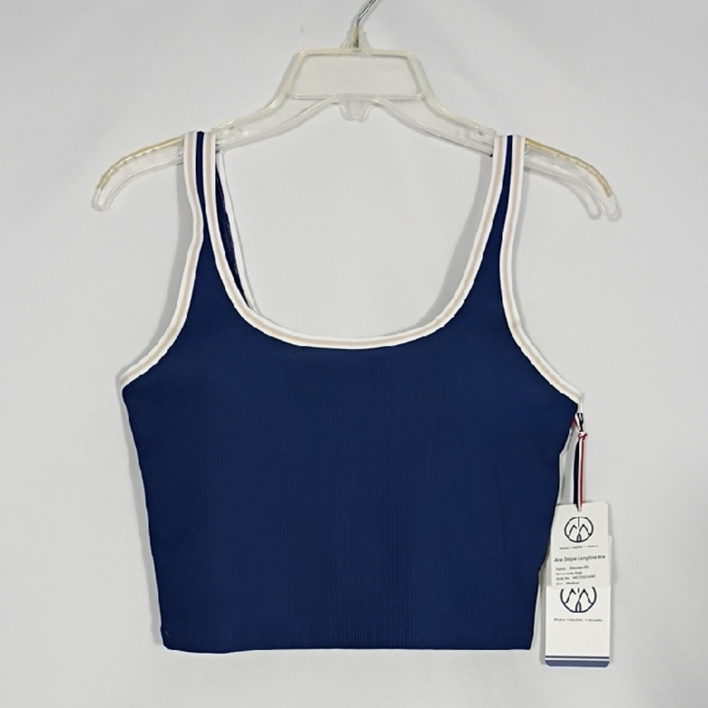 NWT Move Theology Aria Stripe Longline Sports Bra Ottoman Rib Size Medium